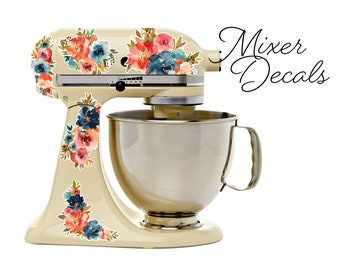 Floral Stand Mixer Decal set, fits KitchenAid or other Kitchen mixer brands, includes 5 small Indigo & Coral floral stickers - WBMIX005