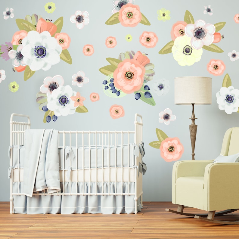Flower Wall Decals printed on Peel and Stick Removable Etsy