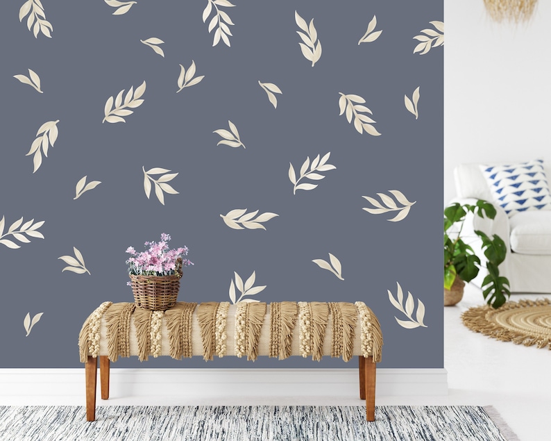 Leaf Wall Decals, Boho Nursery Decor Floral Wall Stickers, Great for Dorms, Classroom or Rentals, removable fabric wallpaper material WB012B image 5