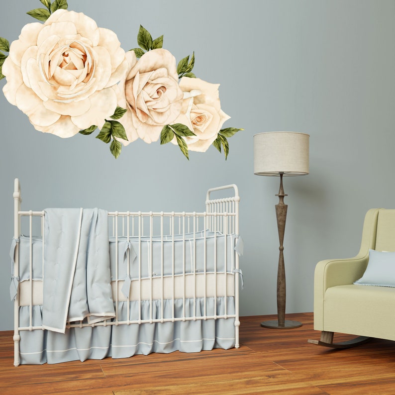 Vintage Cream Roses Floral Wall Decals for Nursery Set of 3 Etsy