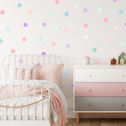 Pink Purple Aqua Combo Polka Dot Wall Decal Set Of 84 Nursery Etsy