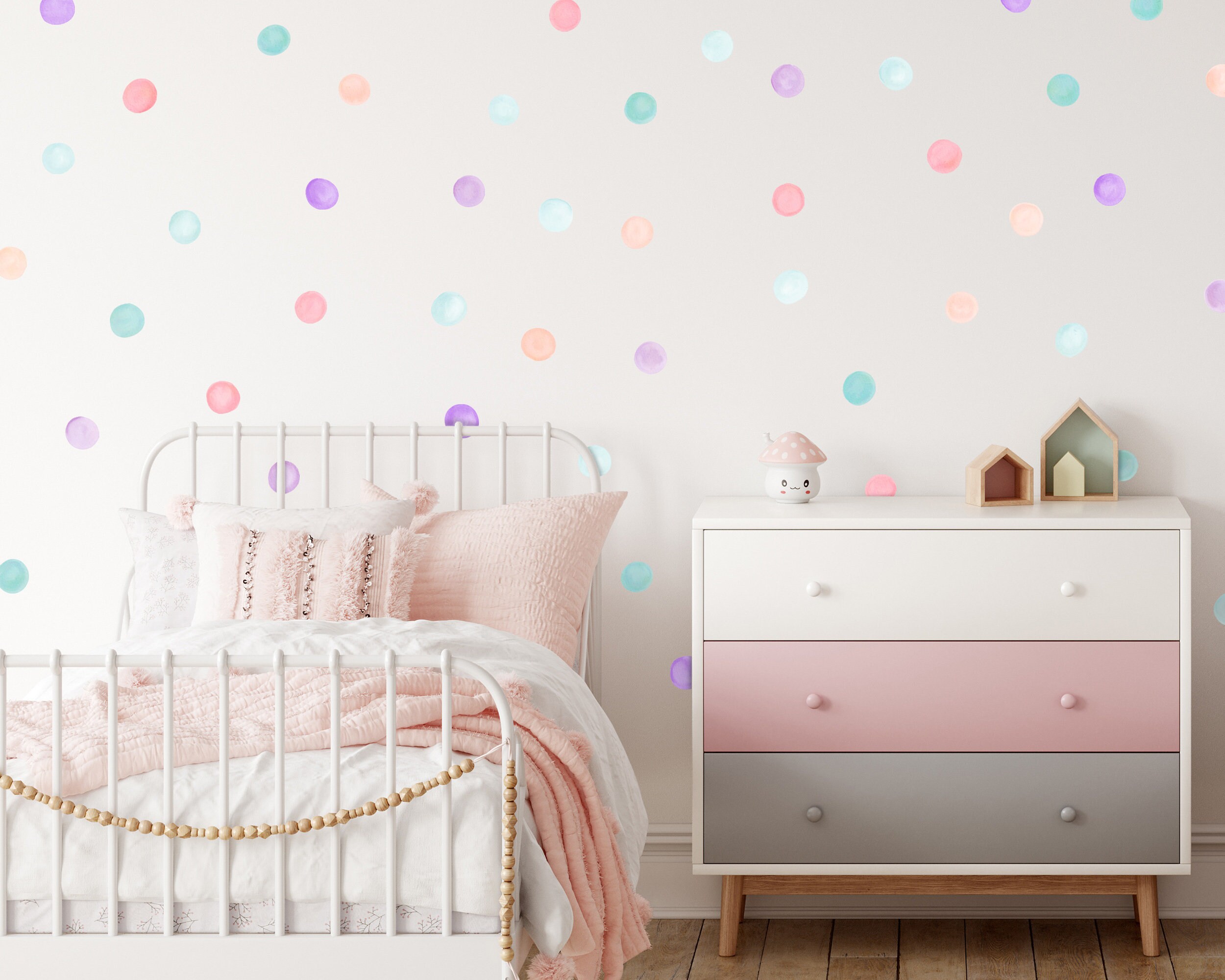Pink Purple Aqua Combo Polka Dot Wall Decal Set Of 84 Nursery Etsy