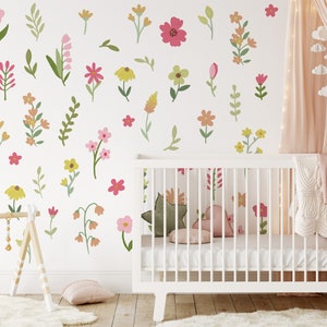 Wildflower Wall Decals - Nursery Decor, Watercolor Floral Wall Art, Daisy Wall Decal, Reusable and Removable Flower Wall Stickers  - WB077B