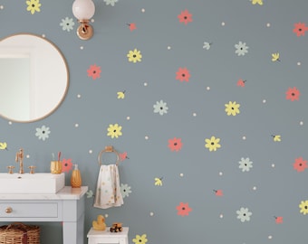 Tiny Daisy Wall Decals - Flower Wall Stickers, Nursery Decor, Dorm Room Wall Art, Reusable Peel and Stick Fabric Wall Decal - WB074