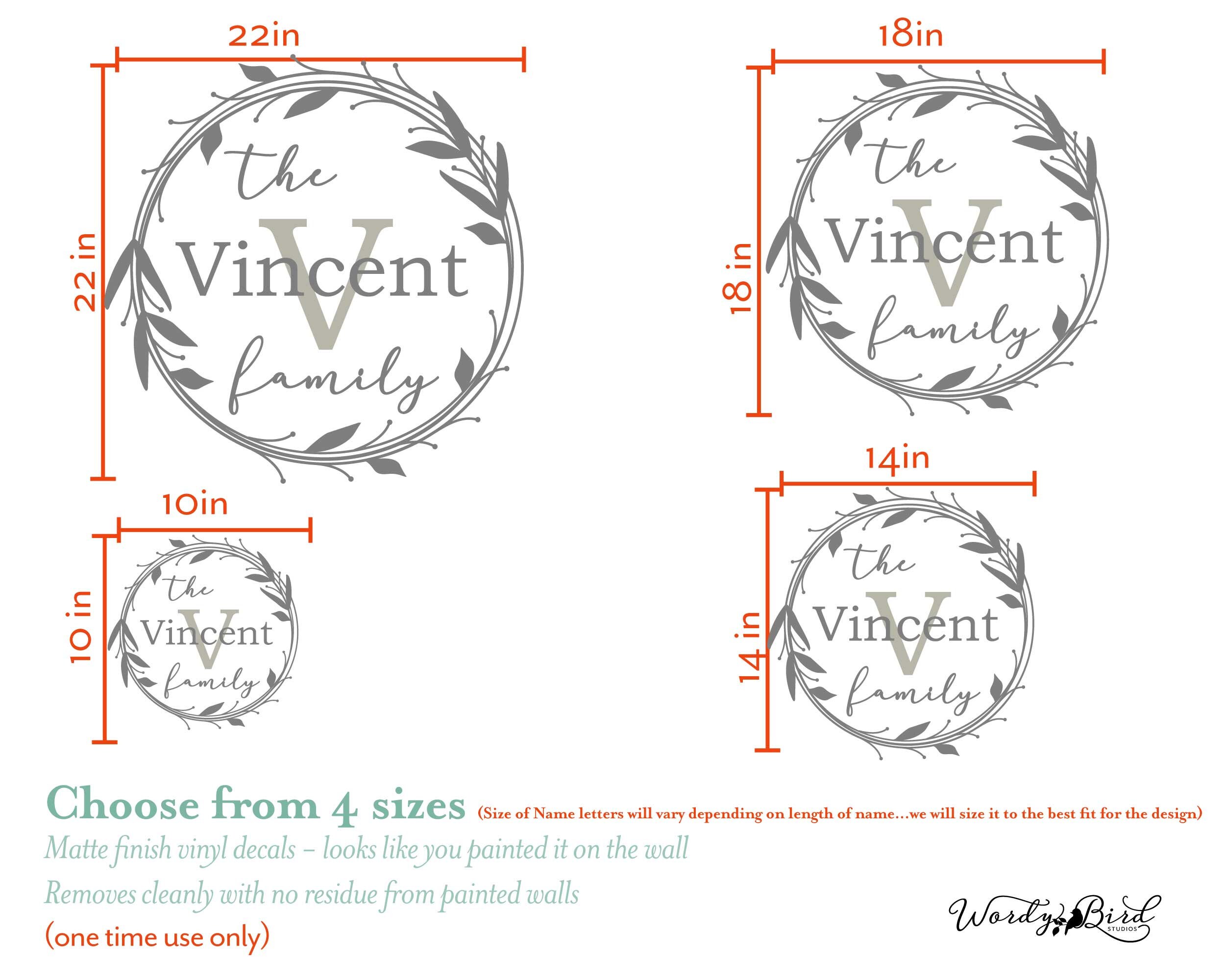 Family Name Wall Decal Monogram With Laurel Wreath, Great for Front ...