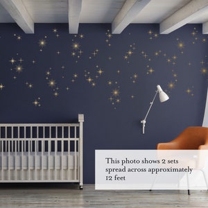 Sparkly Starburst Vinyl Wall Decals, Mid Century Modern, 1950s Atomic Age Style, Kitsch Gold Sparkles, Starry Sky Nursery Decor WB1615 image 2