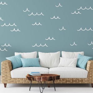 Ocean Wave Wall Decals Removable Wall Decor, Beach Nursery Decals, Nautical Nursery Decor, Costal Cottage Kids Room Wall Stickers WB069 image 2