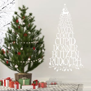 Reindeer names vinyl wall decal, Christmas tree wall decal with holly leaves and Rudolph WB726 image 3