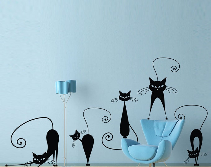 Cat Wall Decal Set of 5 Stickers Etsy