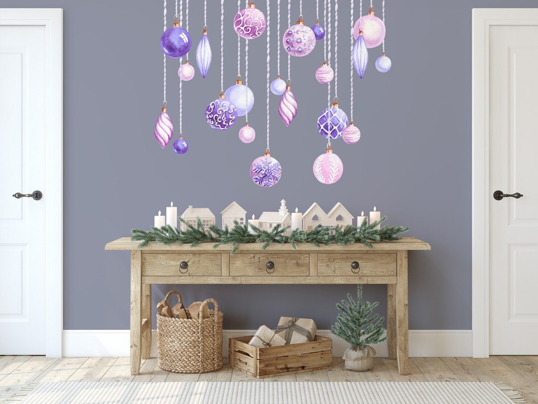 Vintage Christmas Ornaments Wall Decals, Reusable Peel N Stick Fabric