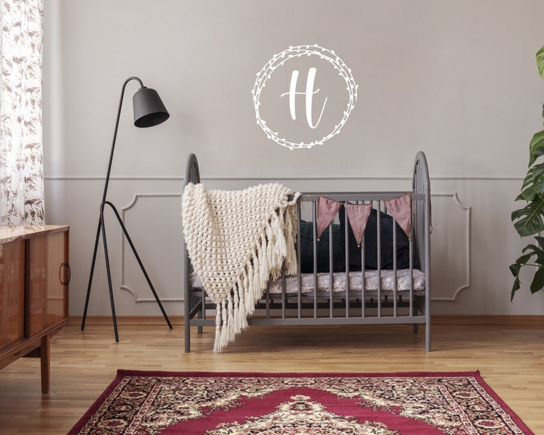 Single Letter Wall Decal Monogram with Laurel Wreath Great Etsy