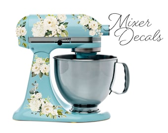 White Watercolor Roses Stand Mixer Decal set, fits KitchenAid or other Kitchen mixer brands, includes 6 small floral stickers - WBMIX001