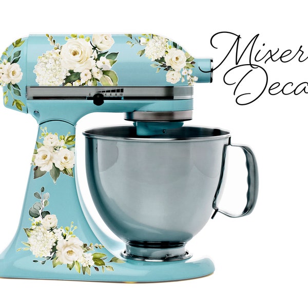 White Watercolor Roses Stand Mixer Decal set, fits KitchenAid or other Kitchen mixer brands, includes 6 small floral stickers - WBMIX001