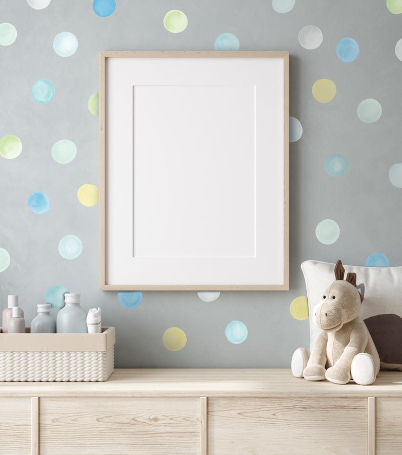Juego de 84 calcomanías de pared con lunares de arcoíris pastel, calcomanías de pared para habitación infantil, puntos de acuarela de 5 cm, fáciles de despegar y pegar, ideales para alquiler - WBDOTW Muted Sea Glass
