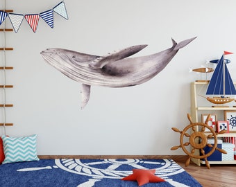 Giant Whale Wall Decal for Kids Room Decor or Classroom Decor, Nursery Decals made with reusable fabric decal material, 3 sizes - WB016