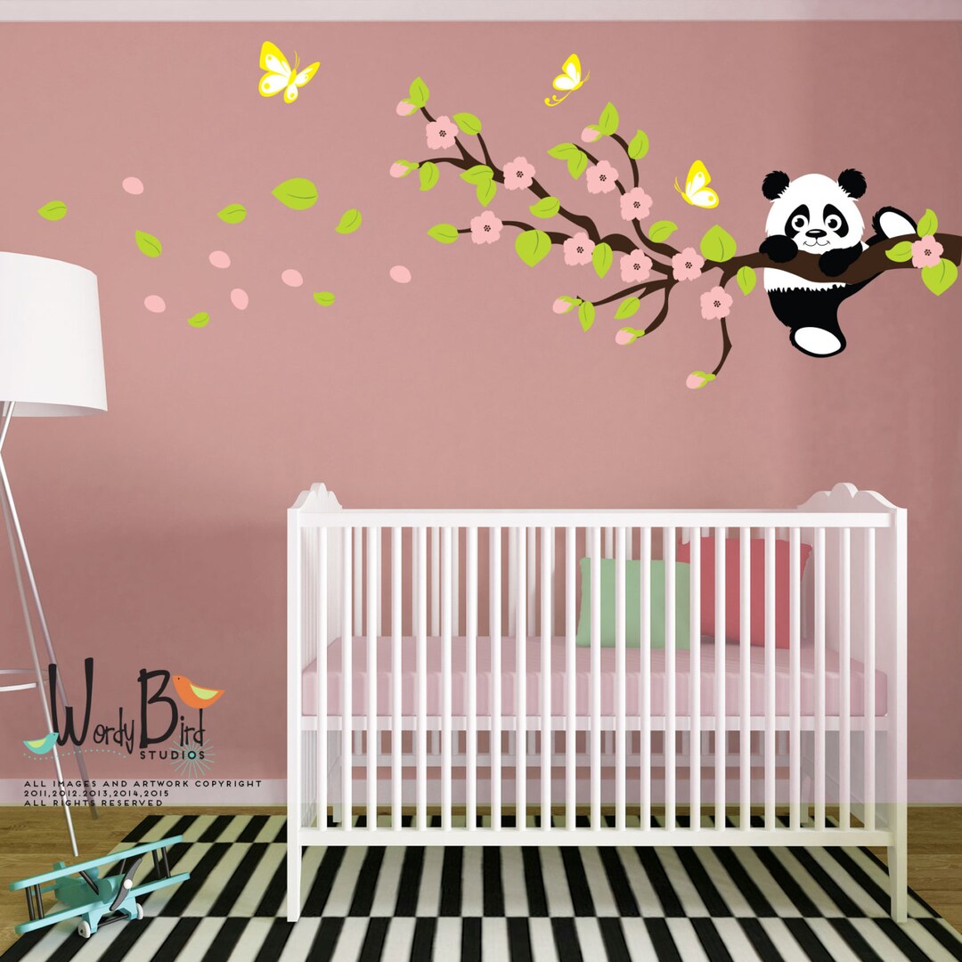 Cherry Blossom Wall Decal, Panda Wall Decal, Panda Bear, Reusable Kids