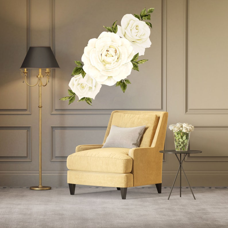 Floral Wall Decals for Nursery Vintage White Roses Set of Etsy