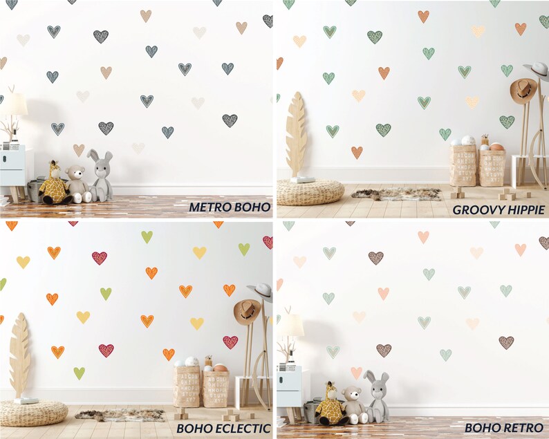 Removable Heart Wall Decals, Heart Wall Stickers for Boho Chic Nursery ...