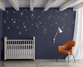 Sparkly Starburst Vinyl Wall Decals, Mid Century Modern, 1950s Atomic Age Style, Kitsch Gold Sparkles, Starry Sky Nursery Decor - WB1615