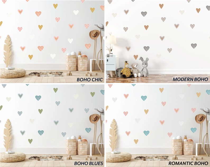 Removable Heart Wall Decals, Heart Wall Stickers for Boho Chic Nursery ...