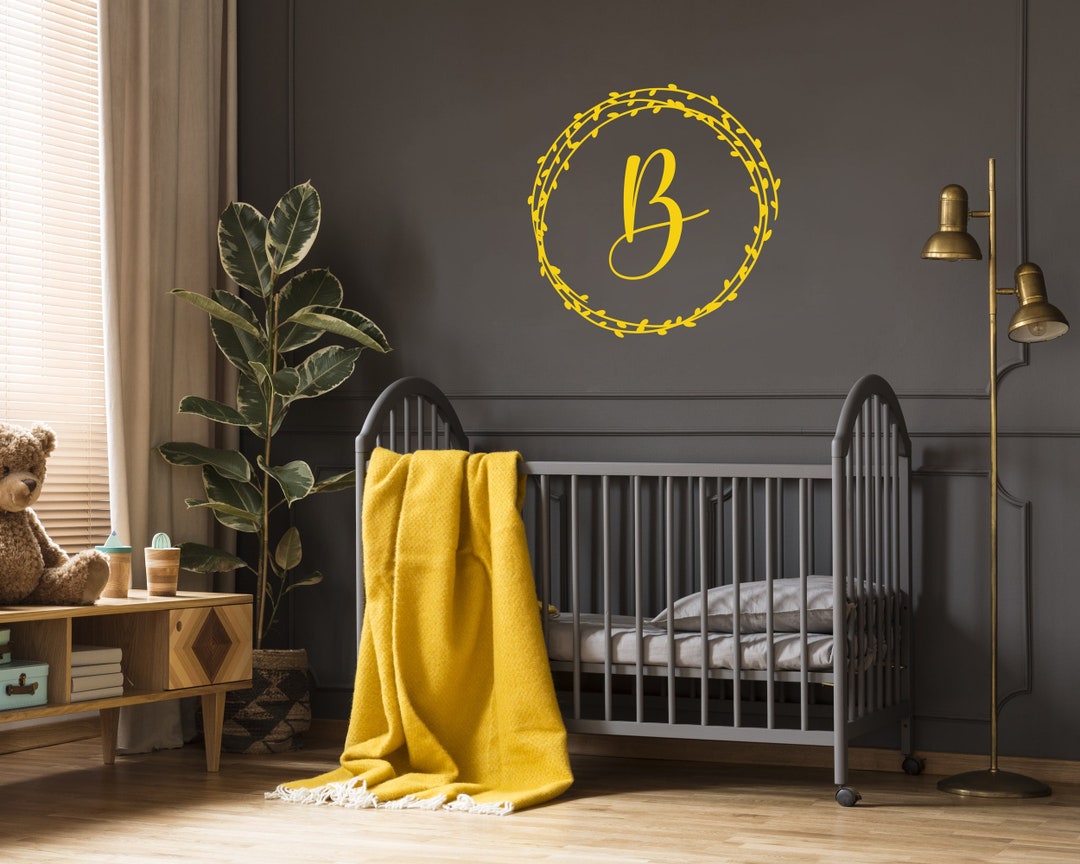 Single Letter Wall Decal Monogram With Laurel Wreath Great Etsy