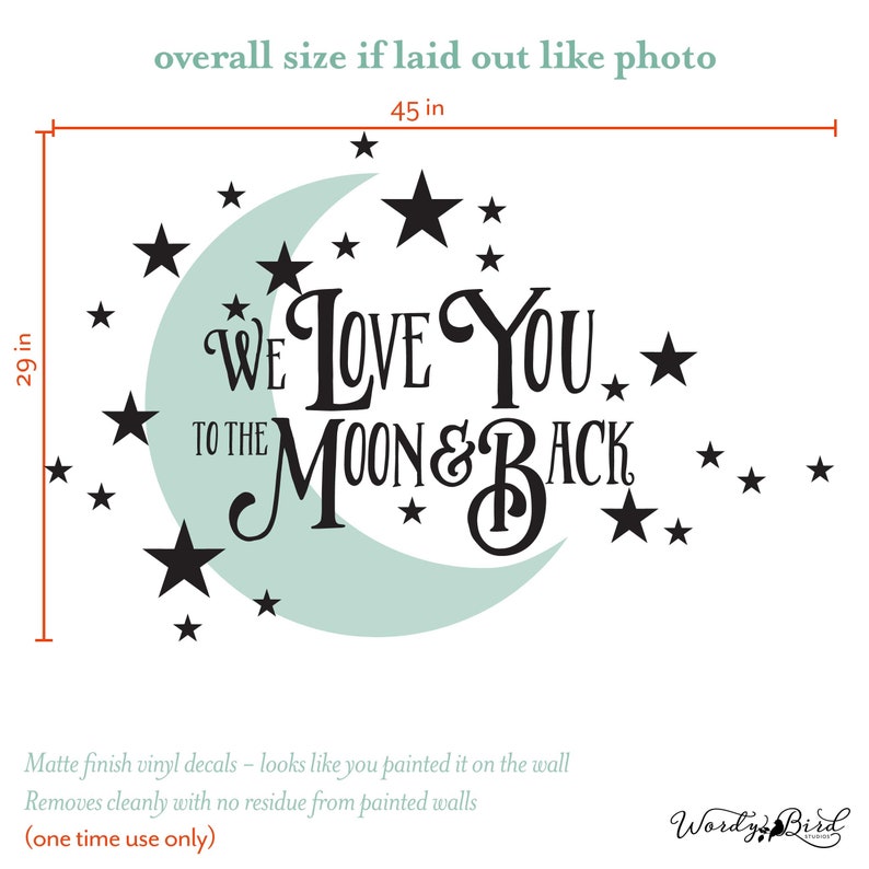 "We Love You To The Moon And Back" Wall Decal - Nursery & Kids Room Wall Decor (Dark Gray)