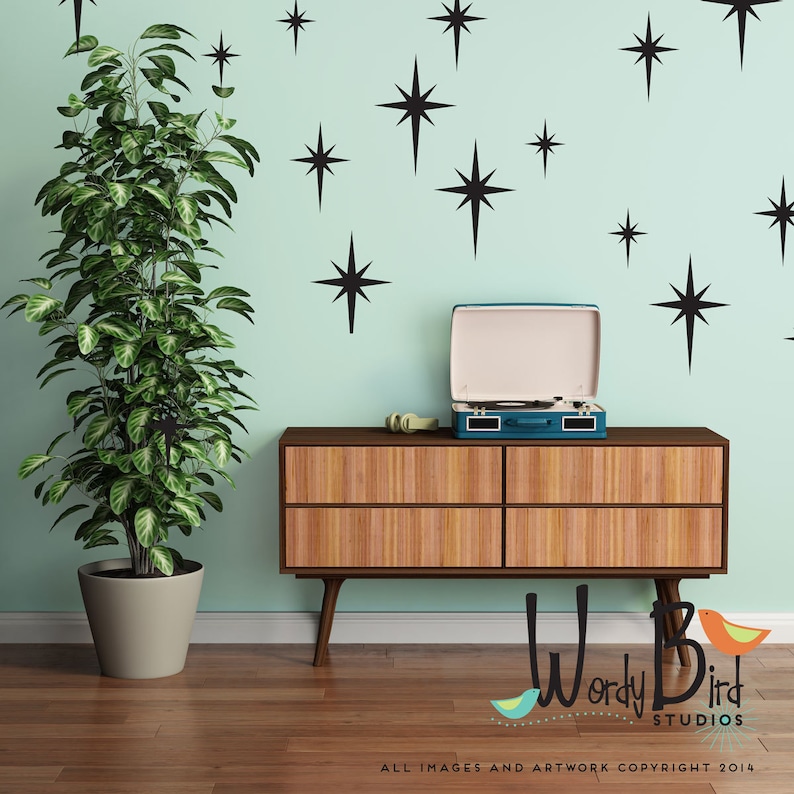 Retro Starburst Vinyl Wall Decals Mid Century Modern 1950s Etsy