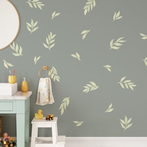 Leaf Wall Decals, Boho Nursery Decor Floral Wall Stickers, Great for Dorms, Classroom or Rentals, removable fabric wallpaper material WB012B image 8
