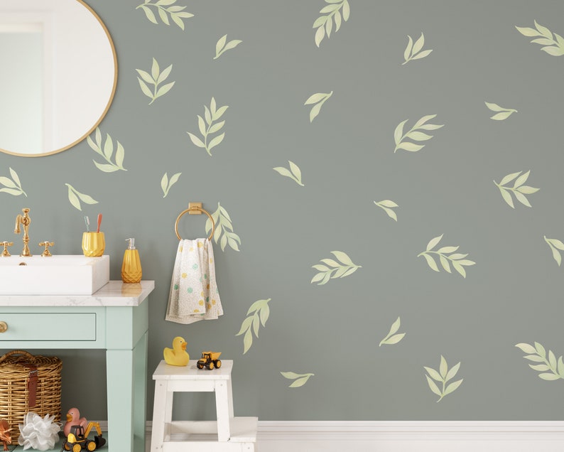 Leaf Wall Decals, Boho Nursery Decor Floral Wall Stickers, Great for Dorms, Classroom or Rentals, removable fabric wallpaper material WB012B image 8