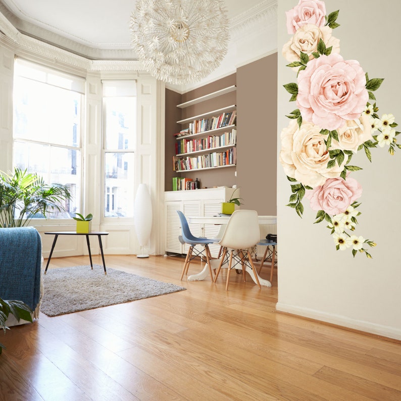Floral Wall Decal Floral Wallpaper Removable Wall Decal Pink Etsy