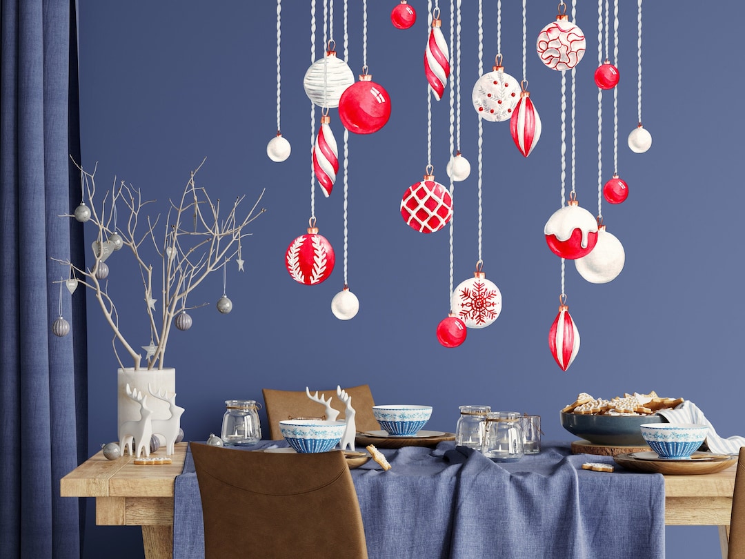 Vintage Christmas Ornaments Wall Decals, Reusable Peel & Stick Fabric