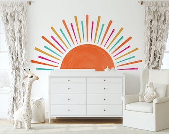 Rising Sun Watercolor Wall Decal -  Boho Nursery Decor, Kids Room Wall Art, Removable Fabric Wall Stickers, 5 sizes available  - WB080B