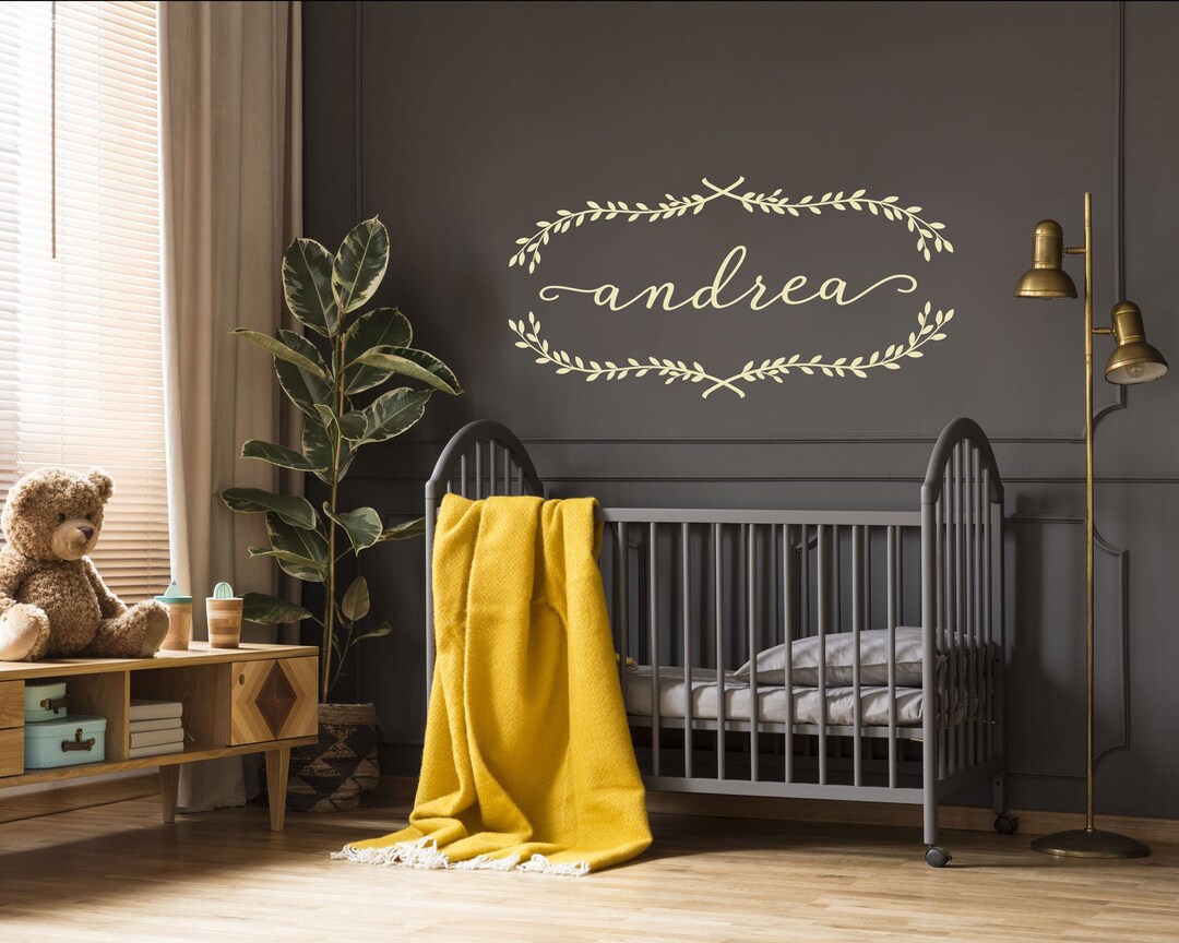 Personalized Name Wall Decal With Laurel Leaf Swag Frame - Family Name ...