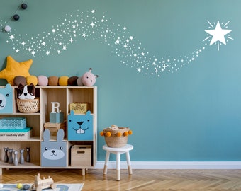 Shooting Stars & Sparkles Wall Decals - Galaxy Nursery Decals, Star Decals, Space Theme Kids Room Decor, Gold Star Wall Stickers - WB068