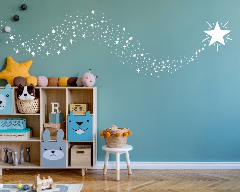 Shooting Stars & Sparkles Wall Decals Galaxy Nursery Decals, Star Decals, Space Theme Kids Room Decor, Gold Star Wall Stickers WB068 image 1