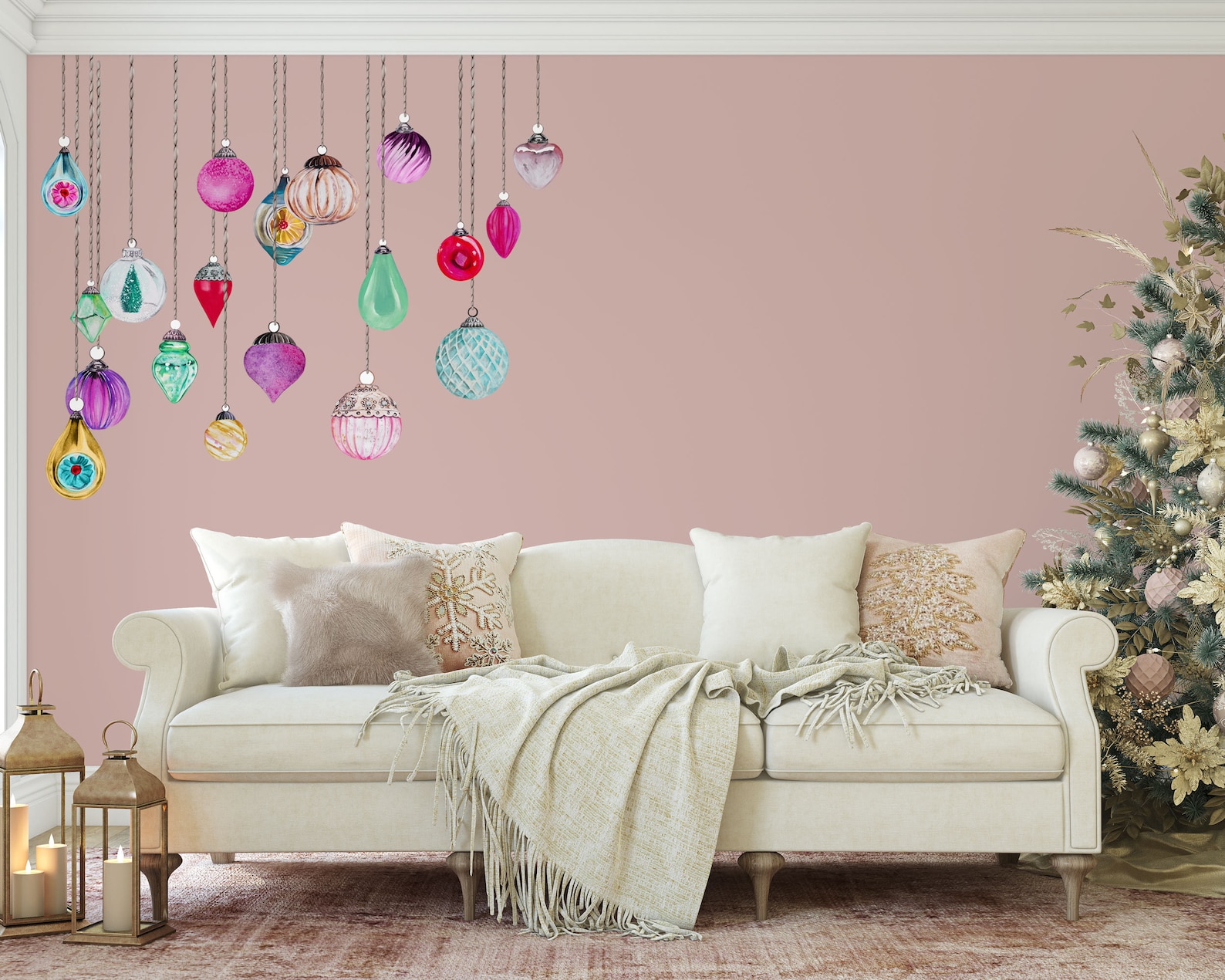 Vintage Christmas Ornaments Wall Decals Made From Reusable Etsy