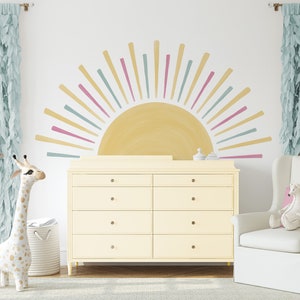 Calcomanía de pared grande de acuarela con diseño bohemio de medio sol - Decoración infantil, arte de pared para habitación infantil, pegatinas de tela extraíbles, 5 tamaños disponibles - WB080
