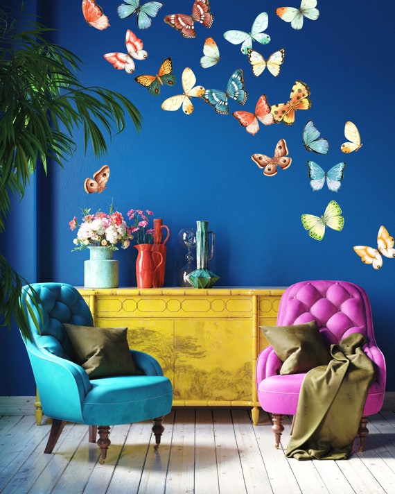 Butterfly Wall Stickers Green Plants Butterfly Living Room Removable Self-adhesive 