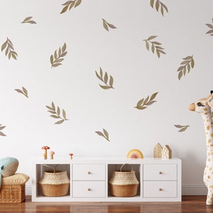 Leaf Wall Decals, Boho Nursery Decor Floral Wall Stickers, Great for Dorms, Classroom or Rentals, removable fabric wallpaper material WB012 image 1