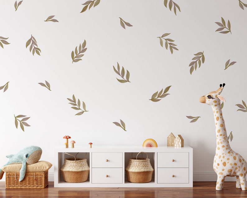Leaf Wall Decals, Boho Nursery Decor Floral Wall Stickers, Great for Dorms, Classroom or Rentals, removable fabric wallpaper material WB012 image 1