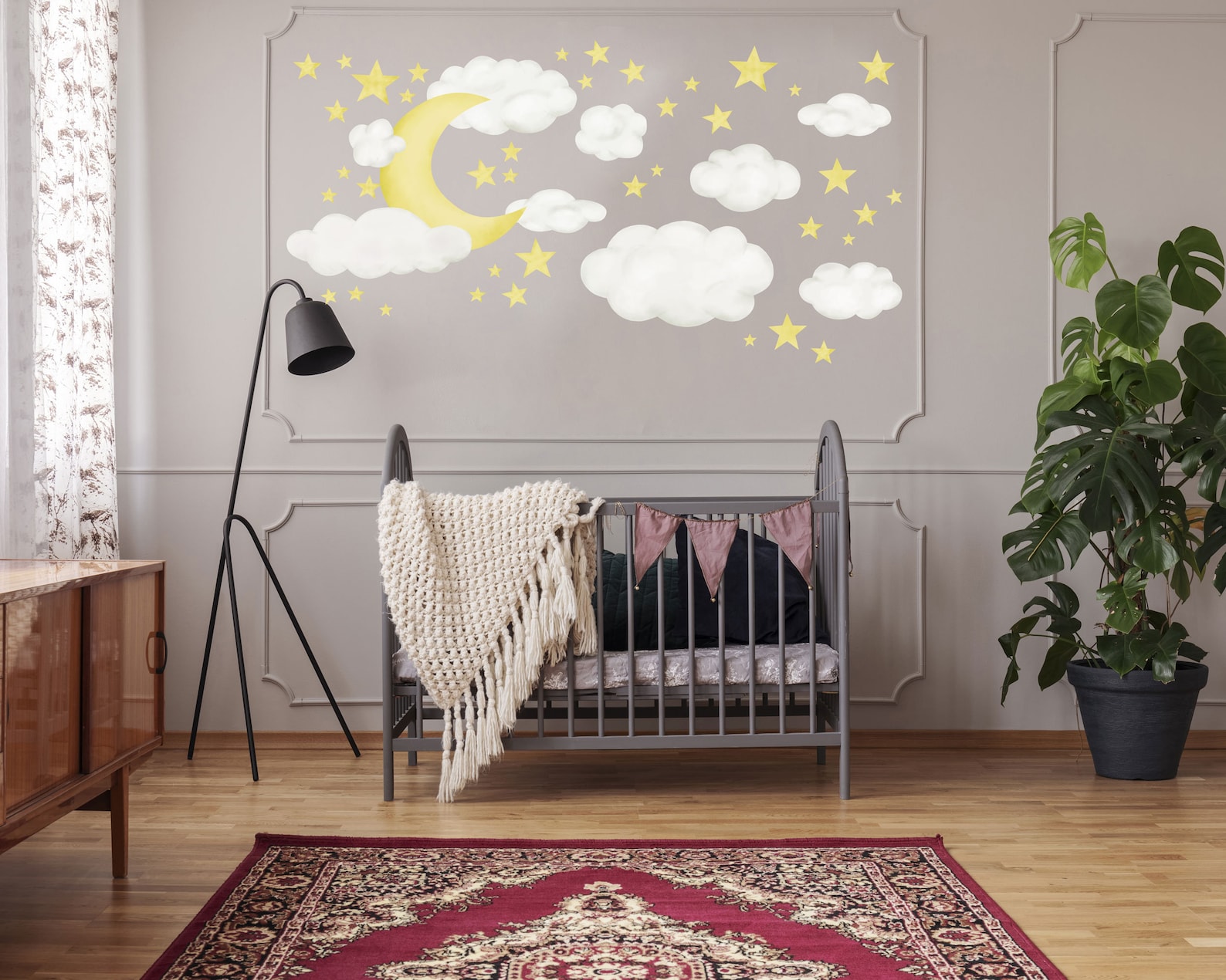 Moon Clouds & Stars Nursery Wall Decal Night Sky Reusable | Etsy