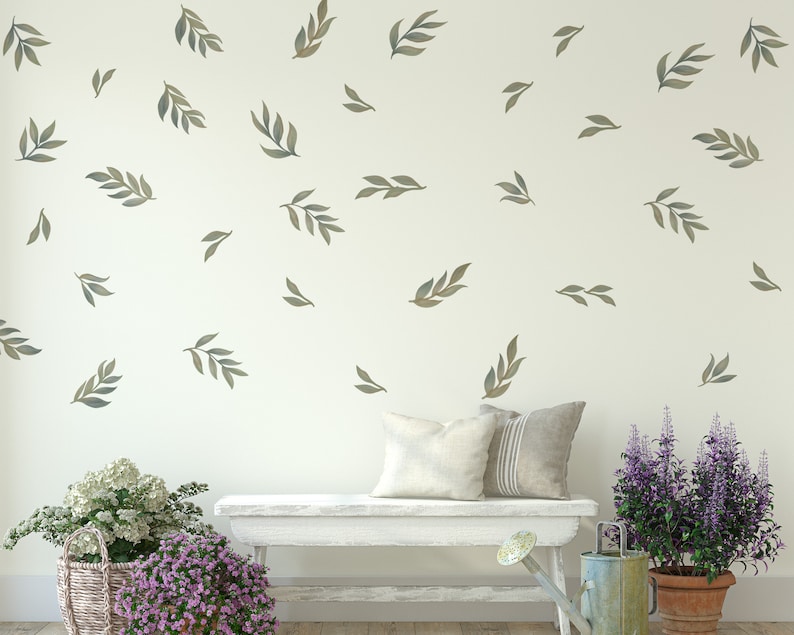 Leaf Wall Decals, Boho Nursery Decor Floral Wall Stickers, Great for Dorms, Classroom or Rentals, removable fabric wallpaper material WB012 image 8