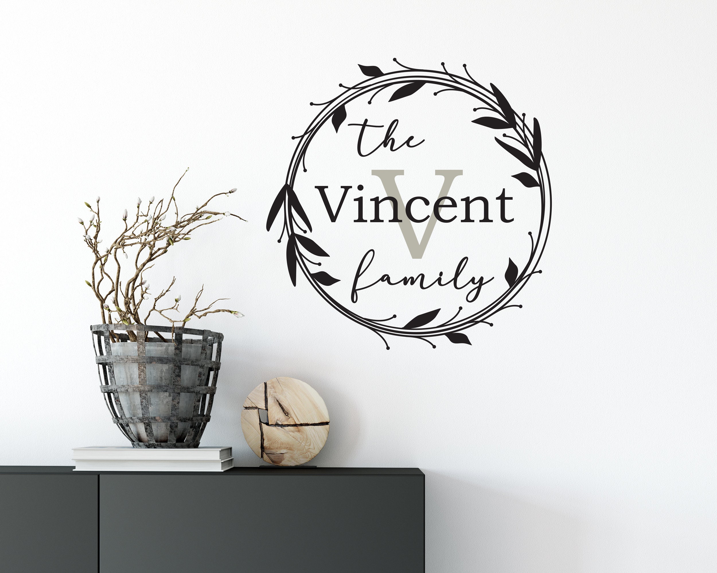 Family Name Wall Decal Monogram With Laurel Wreath, Great for Front ...