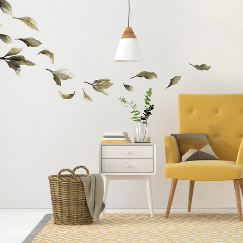 Floral Leaves Wall Decals Made From Fabric Peel and Stick Etsy