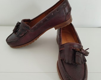 Vintage Timberland Made in USA Tassel Loafers | Braune Ledermokassins mit Vibram-Sohlen | Heritage-Schuhe für Damen aus den 1980ern