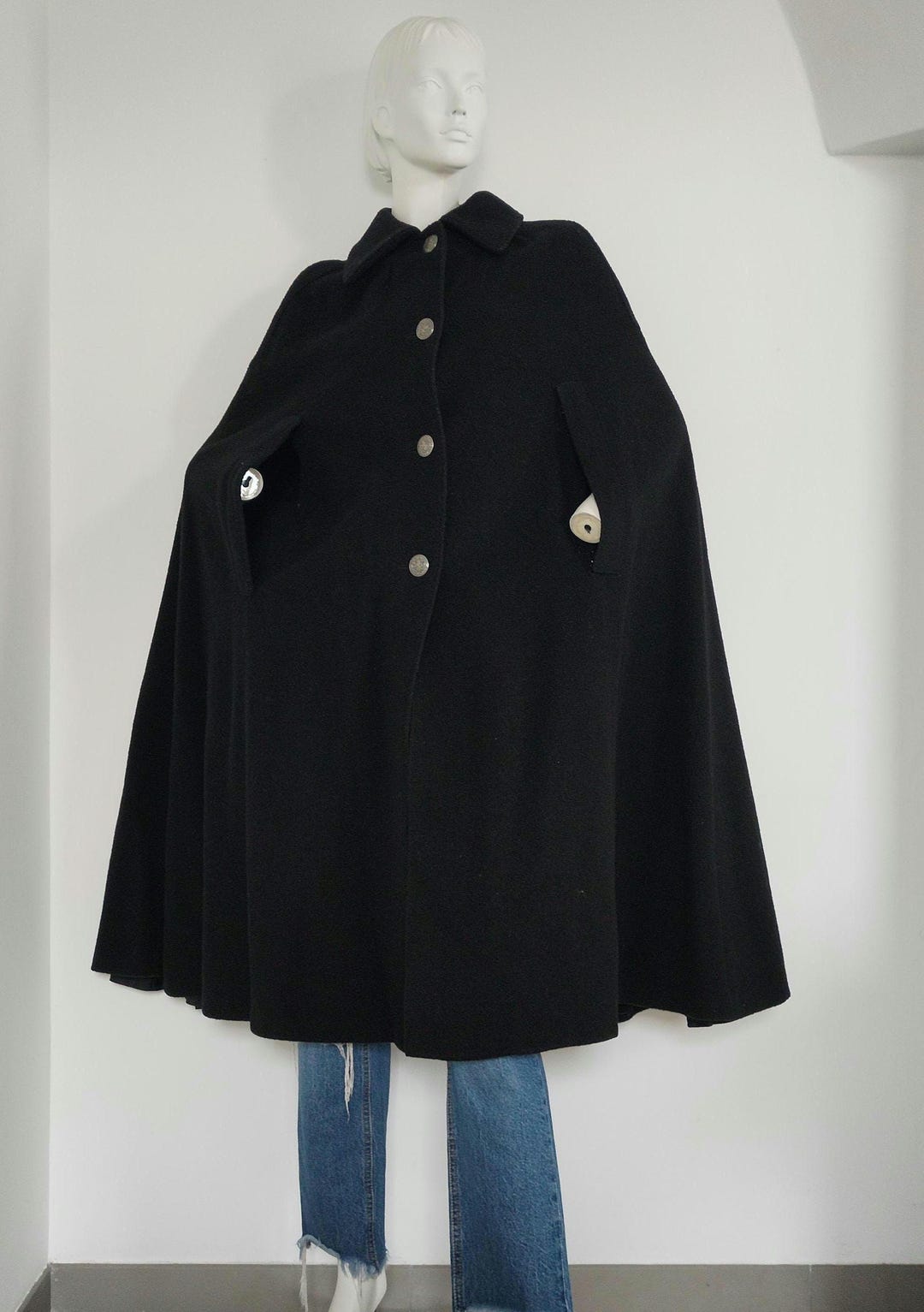 Vintage Black Wool Cape With Decorative Buttons – Petite Mademoiselle ...