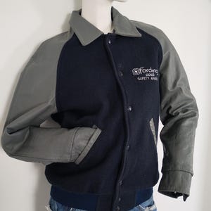 Giacca vintage Fording Coal Safety Award anni ’80-90 in lana e pelle grigia – Size S - Made in Canada