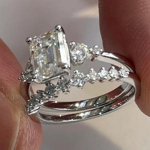 2 Carat Emerald Cut Moissanite Diamond Ring Set, 925 Sterling Silver Wedding Ring Promise ring with Band, Anniversary Gift Ring For Her