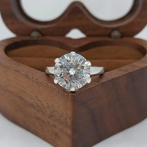 Round Engagement Ring in 14k Solid Gold, 3 CT Moissanite Engagement Rings 6 Prong Solitaire Moissanite Ring , Silver Promise Ring For Her