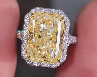 4 CT Moissanite Radiant Cut Diamond Ring, Yellow Lab Grown Diamond Ring, Wedding Anniversary Ring, Unique Style Ring, Solid Gold Ring.